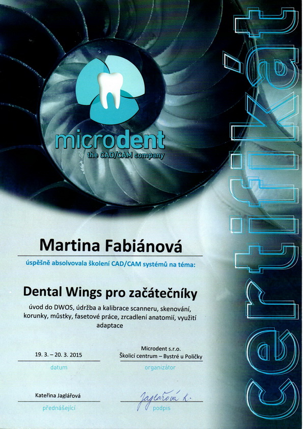certifikáty zubní laboratoř