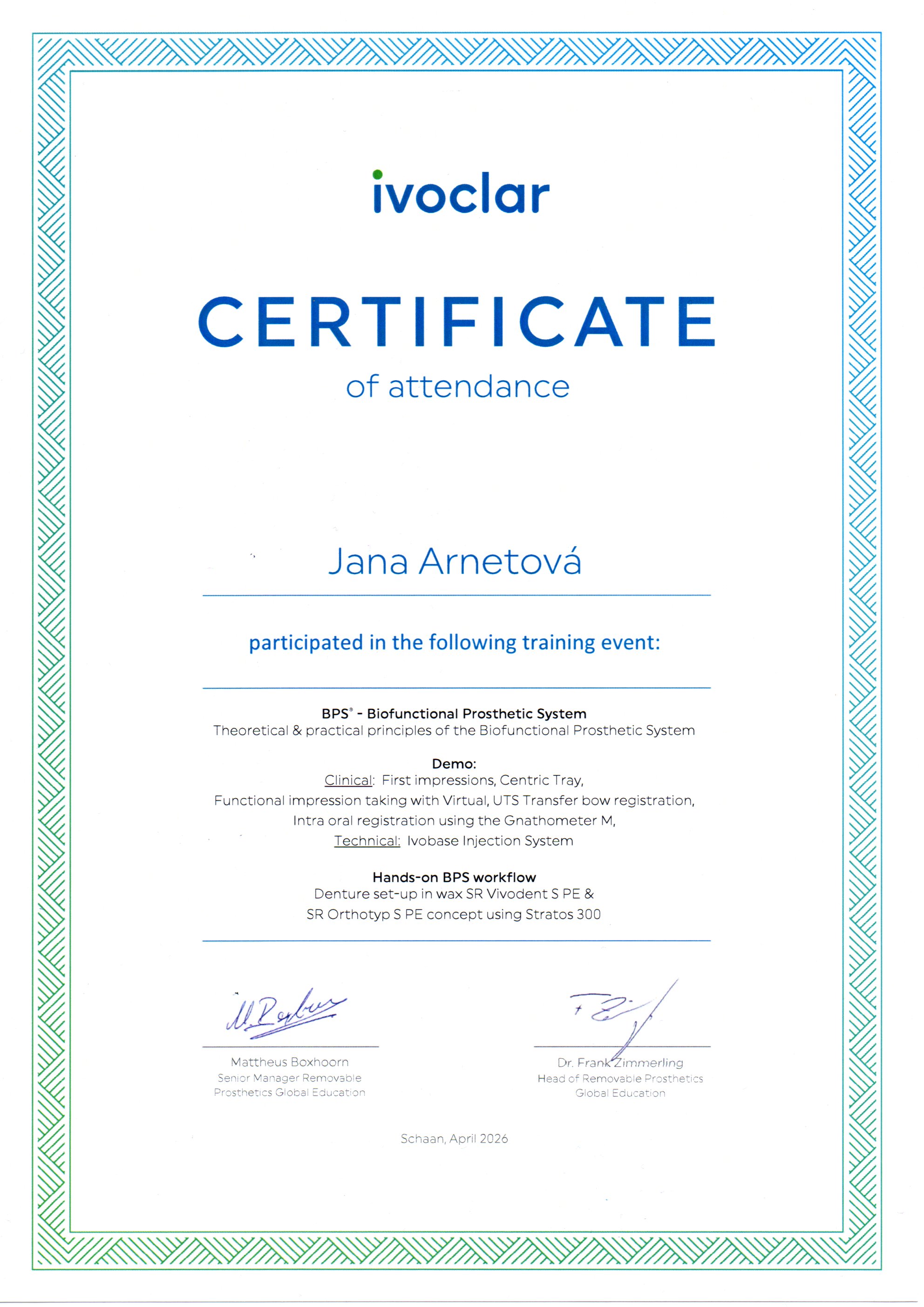 certifikáty zubní laboratoř