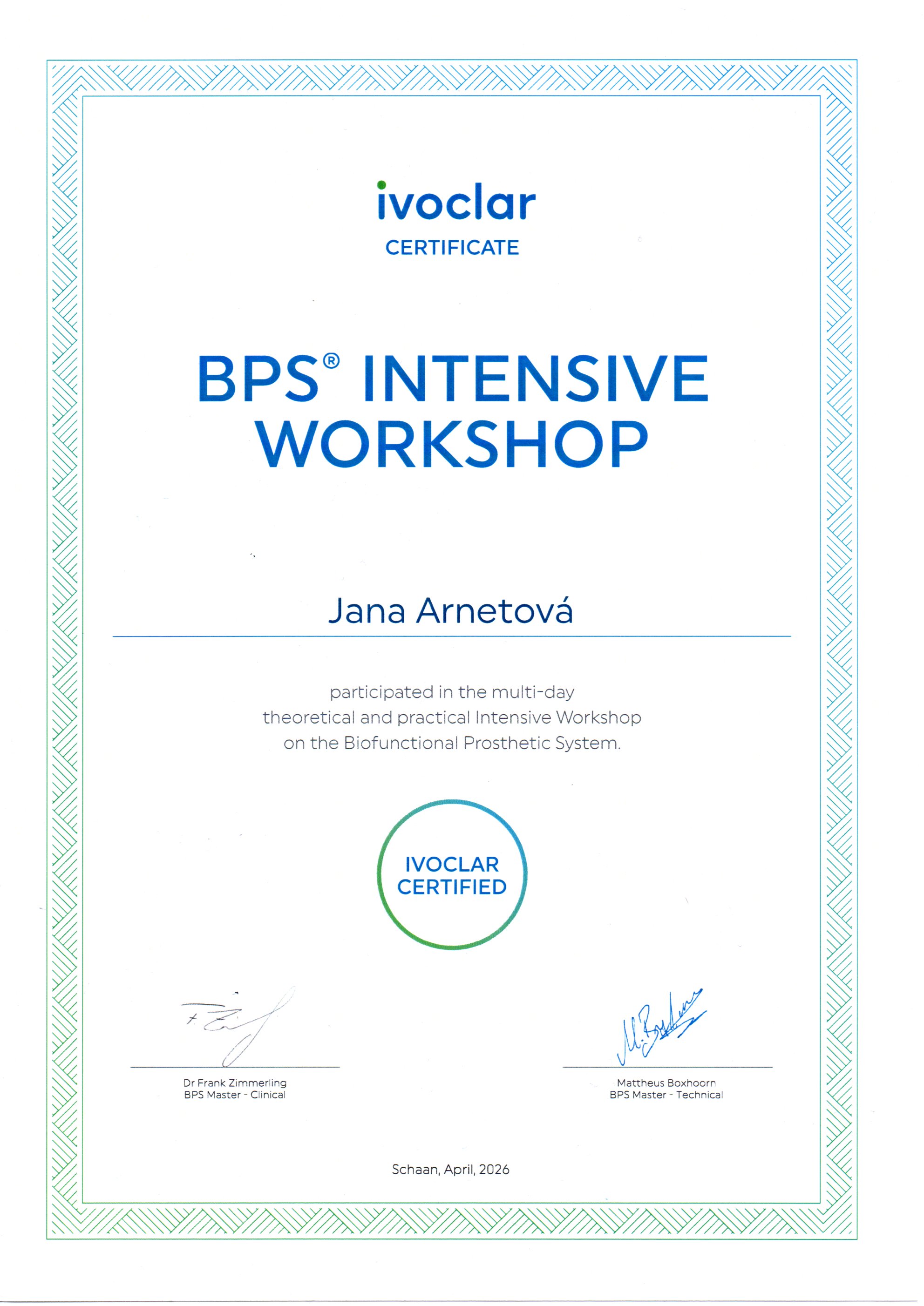certifikáty zubní laboratoř
